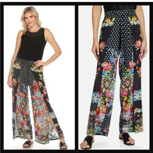 Johnny Was California Wide Leg Slit Pants Belted L Floral Boho Casual Lounge